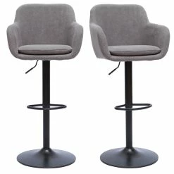 Tabourets De Bar Réglables Tissu Effet Velours Gris Et Métal (lot De 2) AMIKA