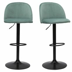 Tabourets De Bar Réglables Velours Vert Céladon Et Métal Noir (lot De 2) CELESTE