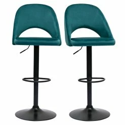Tabourets De Bar Relevables En Velours Bleu Pétrole Et Métal Noir (lot De 2) COSETTE