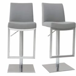 Tabourets De Bar Relevables Gris Et Acier Chromé (lot De 2) KYLE