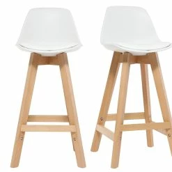 Tabourets De Bar Scandinaves Blanc Et Bois 65 Cm (lot De 2) MINI PAULINE