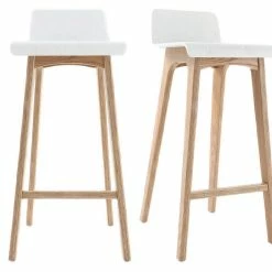 Tabourets De Bar Scandinaves Blancs Et Bois Clair H75 Cm (lot De 2) BALTIK