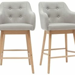 Tabourets De Bar Scandinaves Gris Clair Et Bois H65 Cm (lot De 2) BALTIK