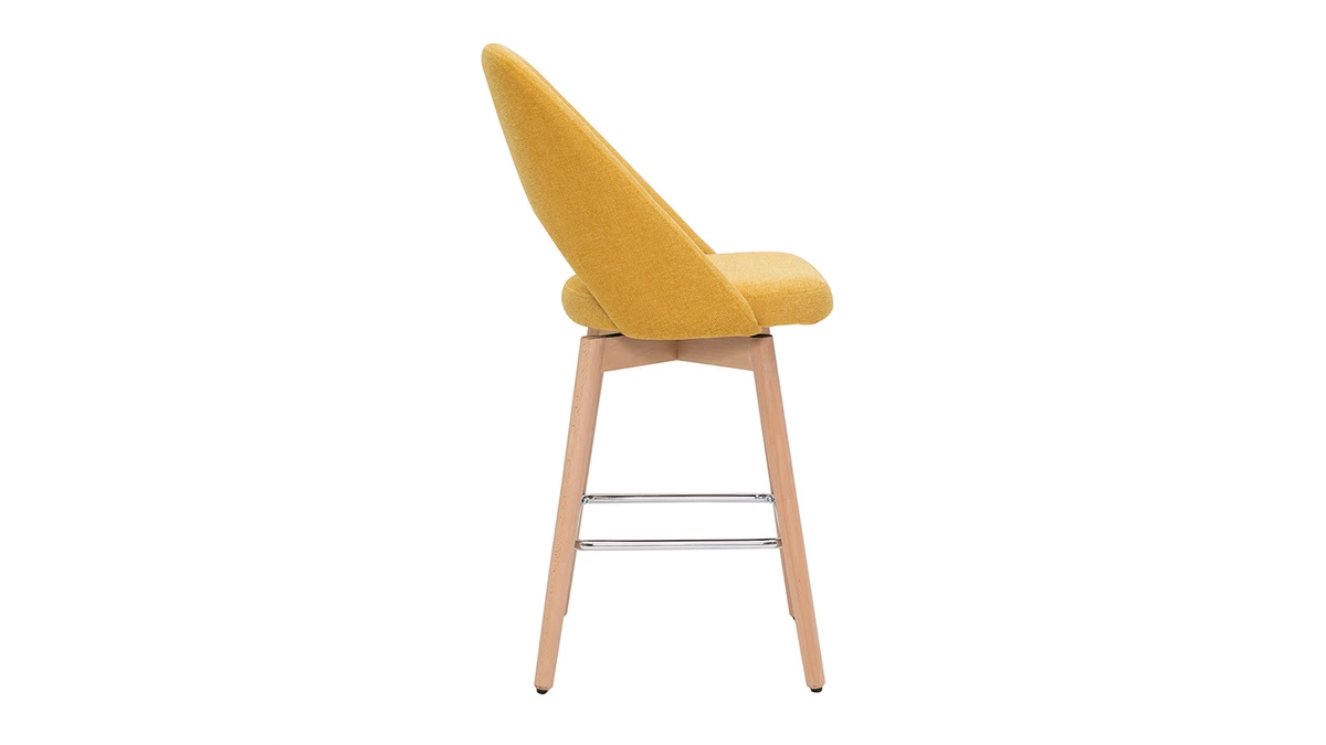 Tabourets De Bar Scandinaves Tissu Effet Velours Texturé Jaune Et Hévéa Massif 65 Cm (lot De 2) COSETTE 6 Tabourets De Bar Scandinaves Tissu Effet Velours Texturé Jaune Et Hévéa Massif 65 Cm (lot De 2) COSETTE – Image 4
