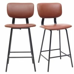 Tabourets De Bar Vintage Marron Clair Avec Pieds Métal 65 Cm (lot De 2) LAB