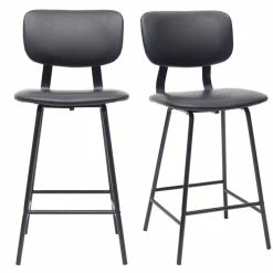 Tabourets De Bar Vintage Noir Avec Pieds Métal 65cm (lot De 2) LAB