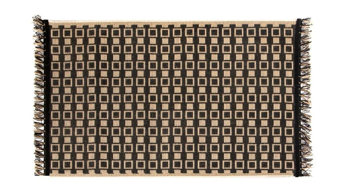 Tapis / Descente De Lit Avec Motif Graphique Naturel Et Noir 60 X 110 Cm DAMA 3 Tapis / Descente De Lit Avec Motif Graphique Naturel Et Noir 60 X 110 Cm DAMA