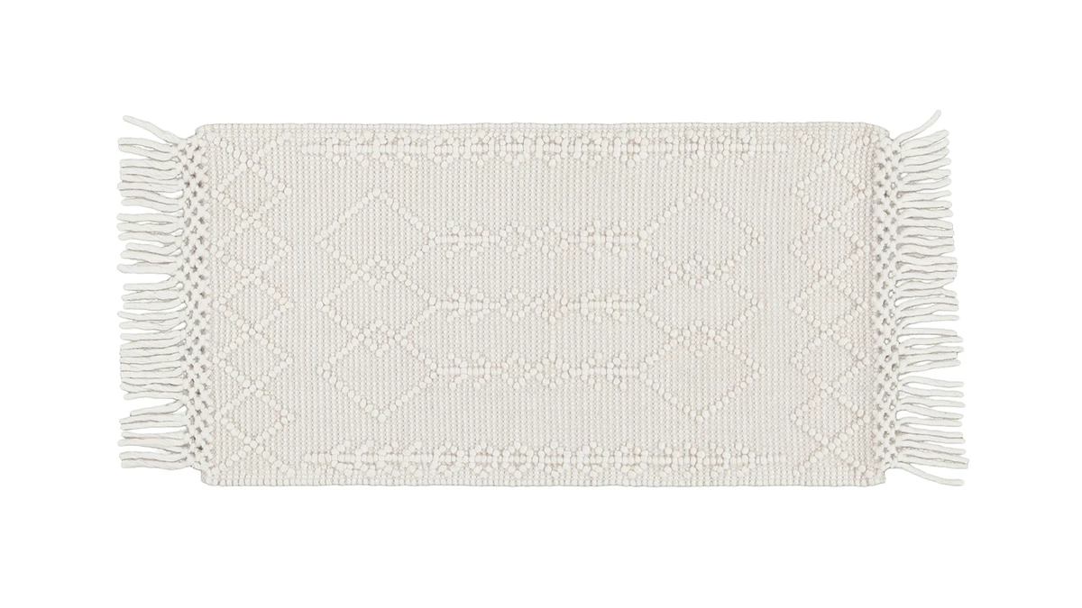 Tapis Tissé à La Main écru Avec Motifs En Relief Et Franges 60 X 120 Cm DENALI 3 Tapis Tissé à La Main écru Avec Motifs En Relief Et Franges 60 X 120 Cm DENALI